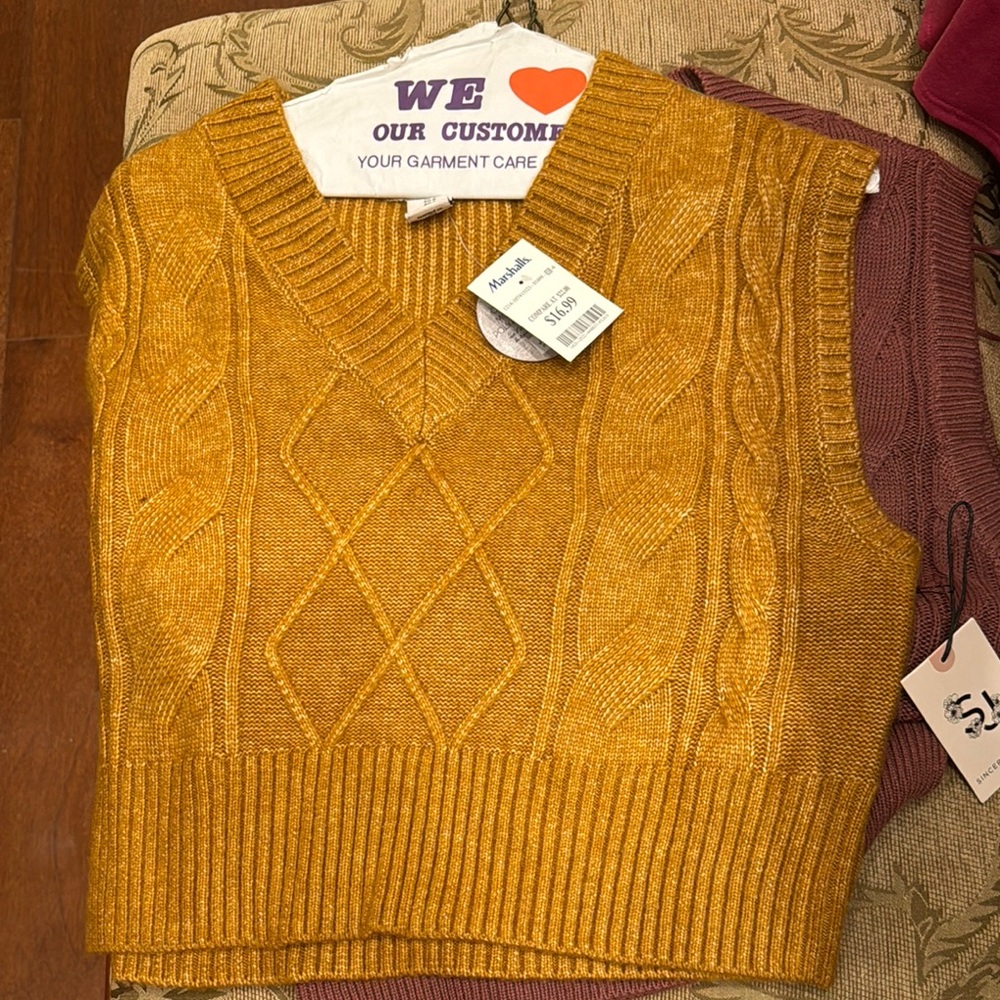 Sincerely Jules burnt orange V-Neck Sweater with Cable Knit Design